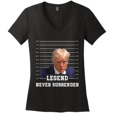 Free Donald Trump Mug Shot President Never Surrender Women's V-Neck T-Shirt