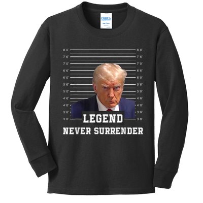 Free Donald Trump Mug Shot President Never Surrender Kids Long Sleeve Shirt