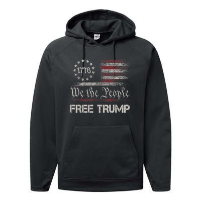 Free Donald Trump Republican Support Pro Trump American Flag Performance Fleece Hoodie