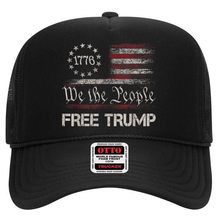 Free Donald Trump Republican Support Pro Trump American Flag High Crown Mesh Back Trucker Hat