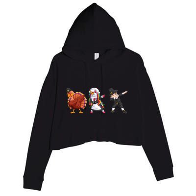 Funny Dabbing Turkey Unicorn Pilgrim Happy Thanksgiving Cute Gift Crop Fleece Hoodie