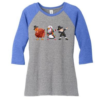 Funny Dabbing Turkey Unicorn Pilgrim Happy Thanksgiving Cute Gift Women's Tri-Blend 3/4-Sleeve Raglan Shirt