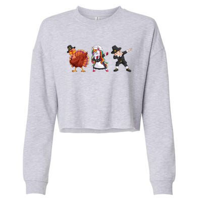 Funny Dabbing Turkey Unicorn Pilgrim Happy Thanksgiving Cute Gift Cropped Pullover Crew