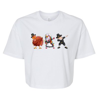 Funny Dabbing Turkey Unicorn Pilgrim Happy Thanksgiving Cute Gift Bella+Canvas Jersey Crop Tee