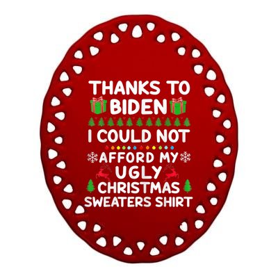 Funny Due To Inflation Ugly Christmas Sweaters Ceramic Oval Ornament