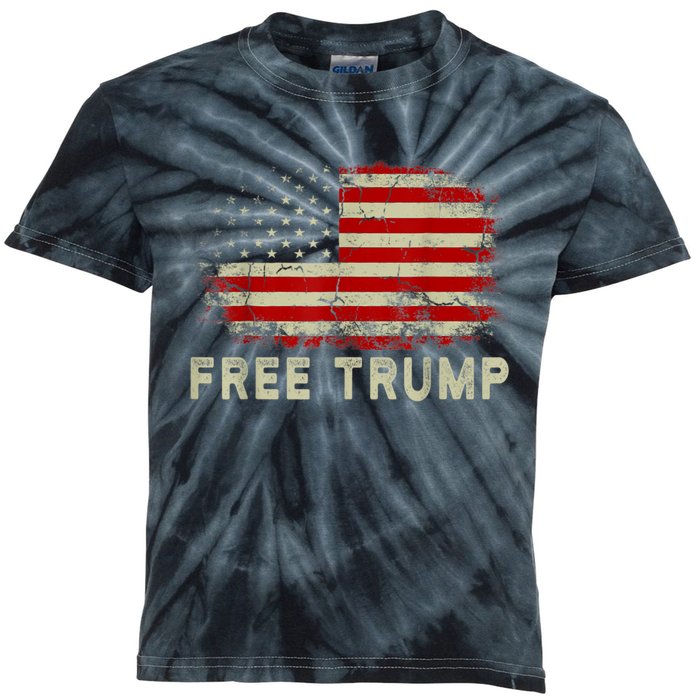 Free Donald Trump Republican Support Pro Trump American Flag Kids Tie-Dye T-Shirt