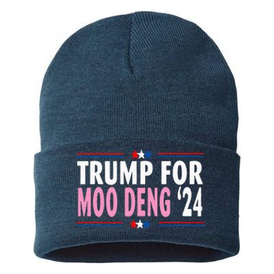 Funny Donald Trump For Moo Deng Cute Hippopotamus 2024 Sustainable Knit Beanie