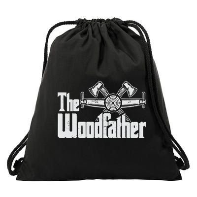 Fathers Day The Woodfather Woodworker Father Drawstring Bag