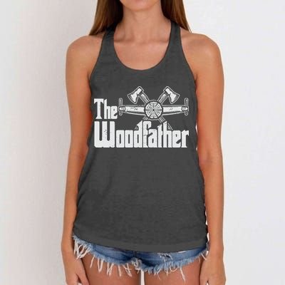 Fathers Day The Woodfather Woodworker Father Women's Knotted Racerback Tank