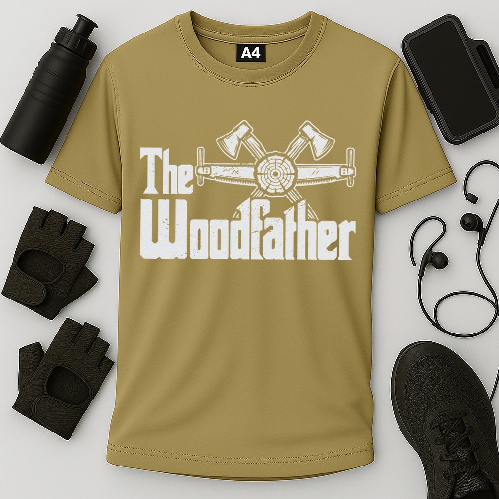 Fathers Day The Woodfather Woodworker Father Cooling Performance Crew T-Shirt