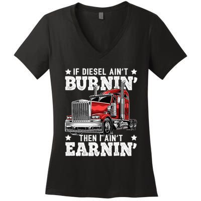 Funny Diesel Trucker Big Rig Semitrailer Truck Driver Women's V-Neck T-Shirt
