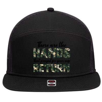 Father's Day There Are The Hands That Prayed Veteran Camo 7 Panel Mesh Trucker Snapback Hat