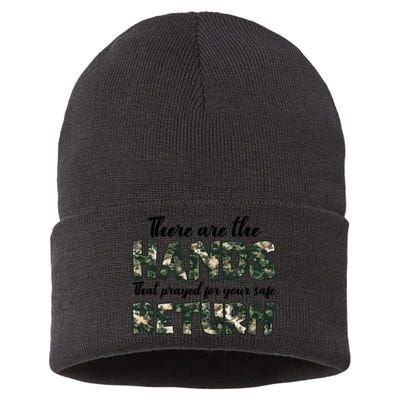 Father's Day There Are The Hands That Prayed Veteran Camo Sustainable Knit Beanie