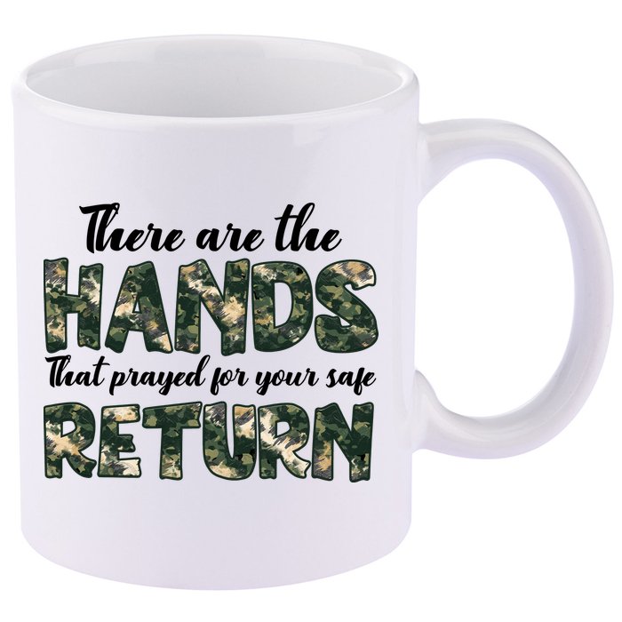 Father's Day There Are The Hands That Prayed Veteran Camo 11oz C Handle Ceramic Mug