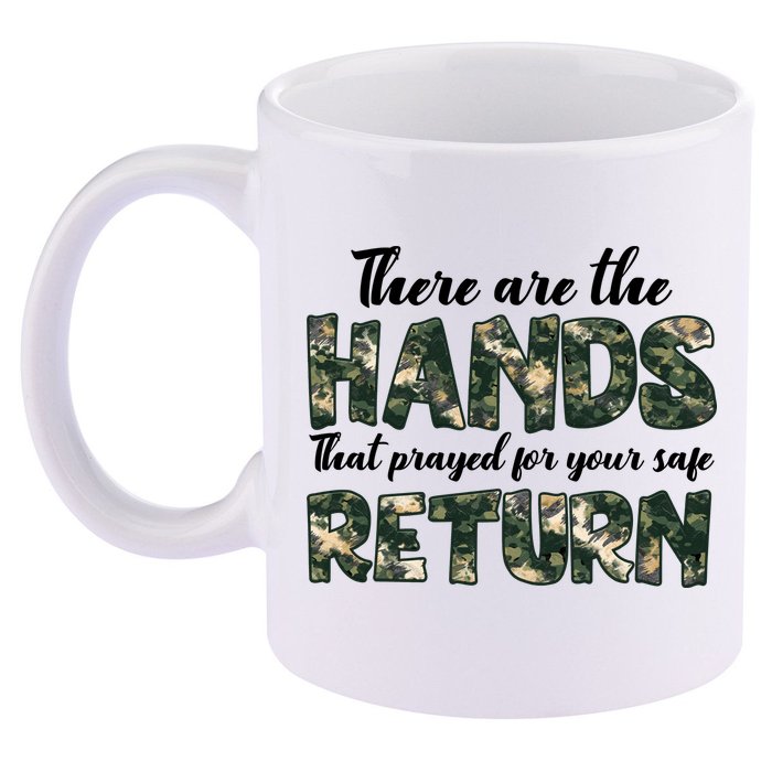 Father's Day There Are The Hands That Prayed Veteran Camo 11oz C Handle Ceramic Mug
