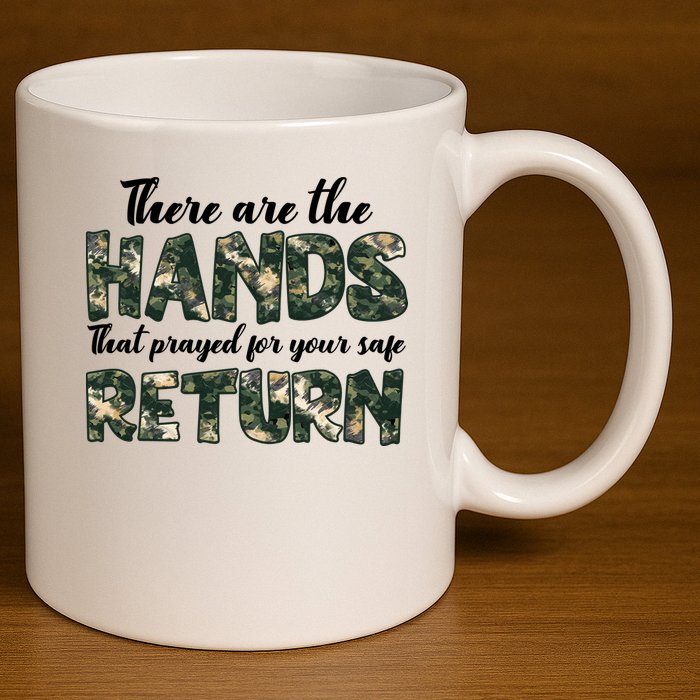 Father's Day There Are The Hands That Prayed Veteran Camo 11oz C Handle Ceramic Mug