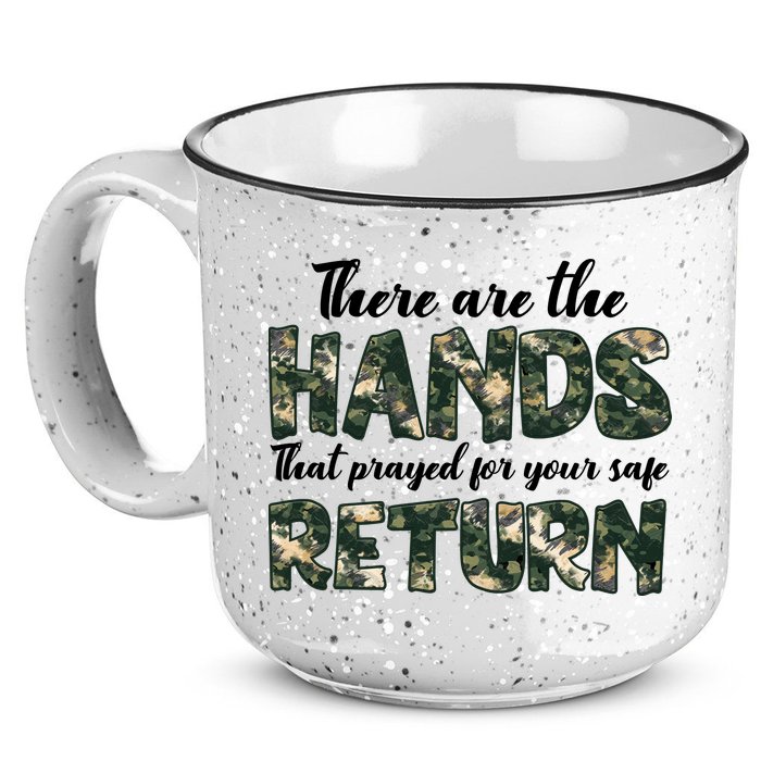 Father's Day There Are The Hands That Prayed Veteran Camo 15oz Campfire Ceramic Mug