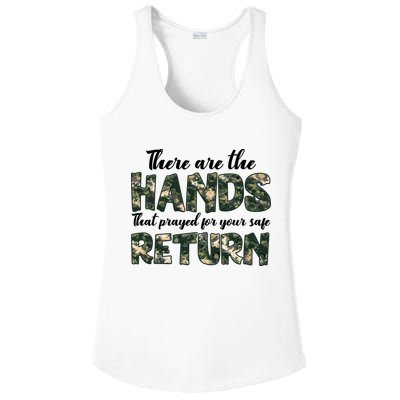 Father's Day There Are The Hands That Prayed Veteran Camo Ladies PosiCharge Competitor Racerback Tank