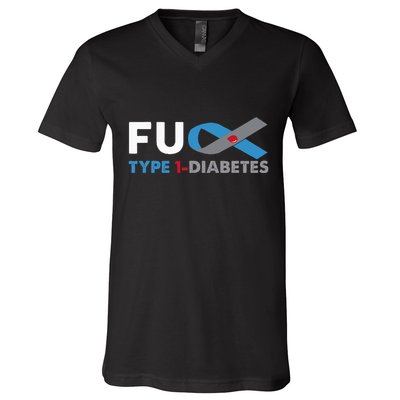 Fuck Diabetes Type 1 Awareness Support Survivor Gift V-Neck T-Shirt