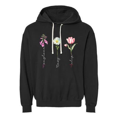 Foxglove Daisy Tulip Floral Garment-Dyed Fleece Hoodie