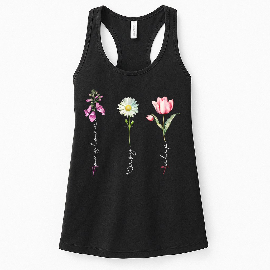 Foxglove Daisy Tulip Floral Womens Tank Top