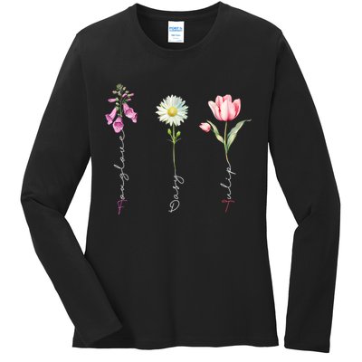 Foxglove Daisy Tulip Floral Ladies Long Sleeve Shirt