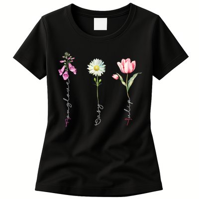 Foxglove Daisy Tulip Floral Womens T-Shirt