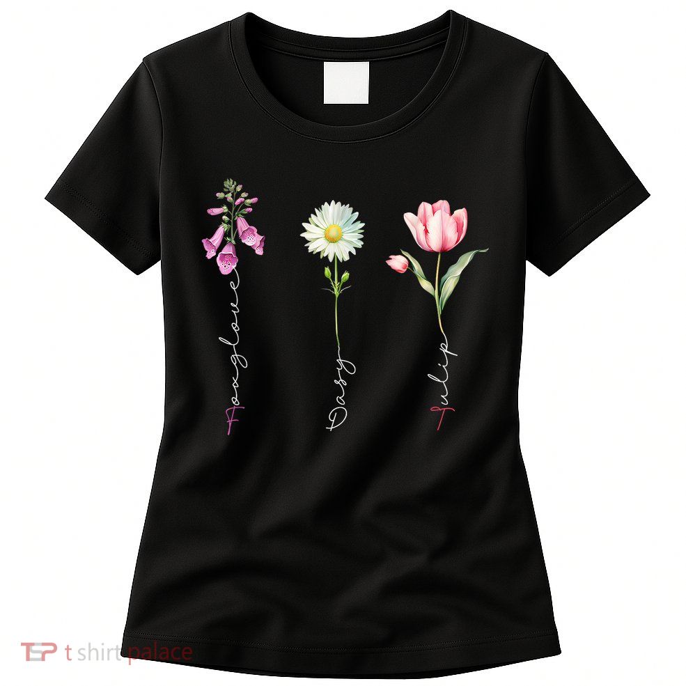 Foxglove Daisy Tulip Floral Womens T-Shirt