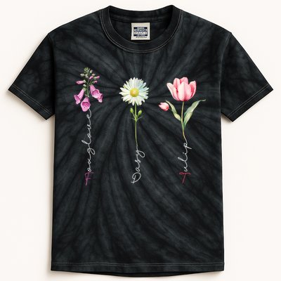 Foxglove Daisy Tulip Floral Kids Tie-Dye T-Shirt