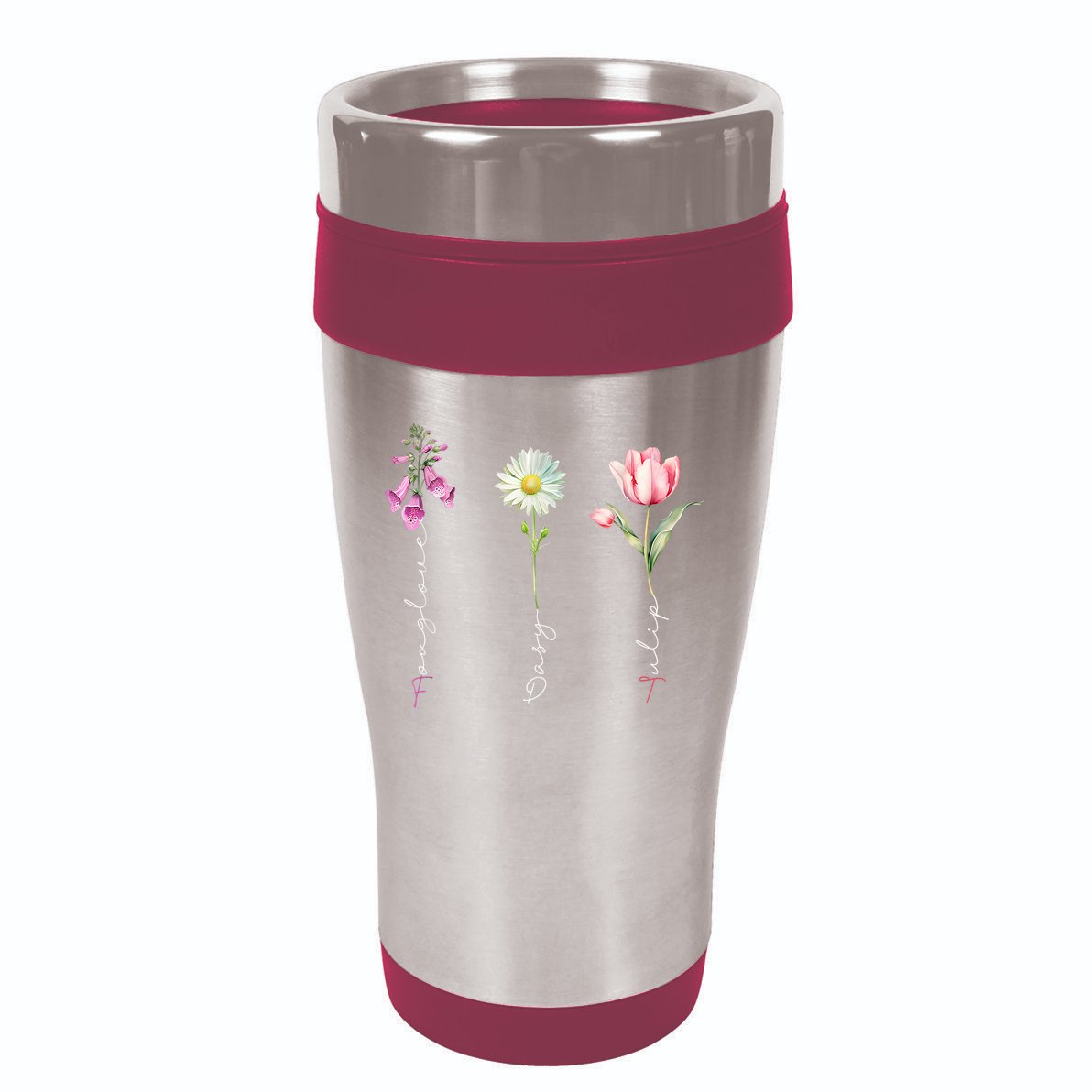 Foxglove Daisy Tulip Floral 16oz Travel Tumbler