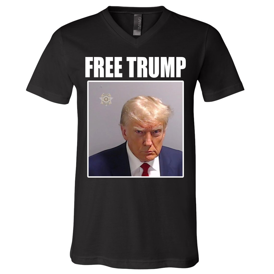Free Donald Trump Mugshot Election V-Neck T-Shirt