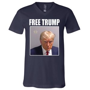 Free Donald Trump Mugshot Election V-Neck T-Shirt