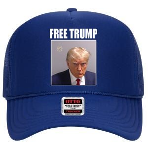 Free Donald Trump Mugshot Election High Crown Mesh Back Trucker Hat