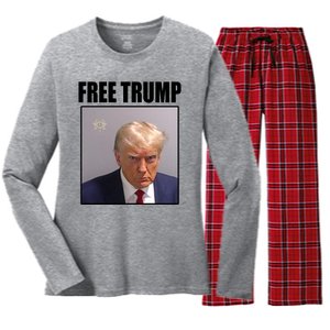 Free Donald Trump Mugshot Election Women's Long Sleeve Flannel Pajama Set 