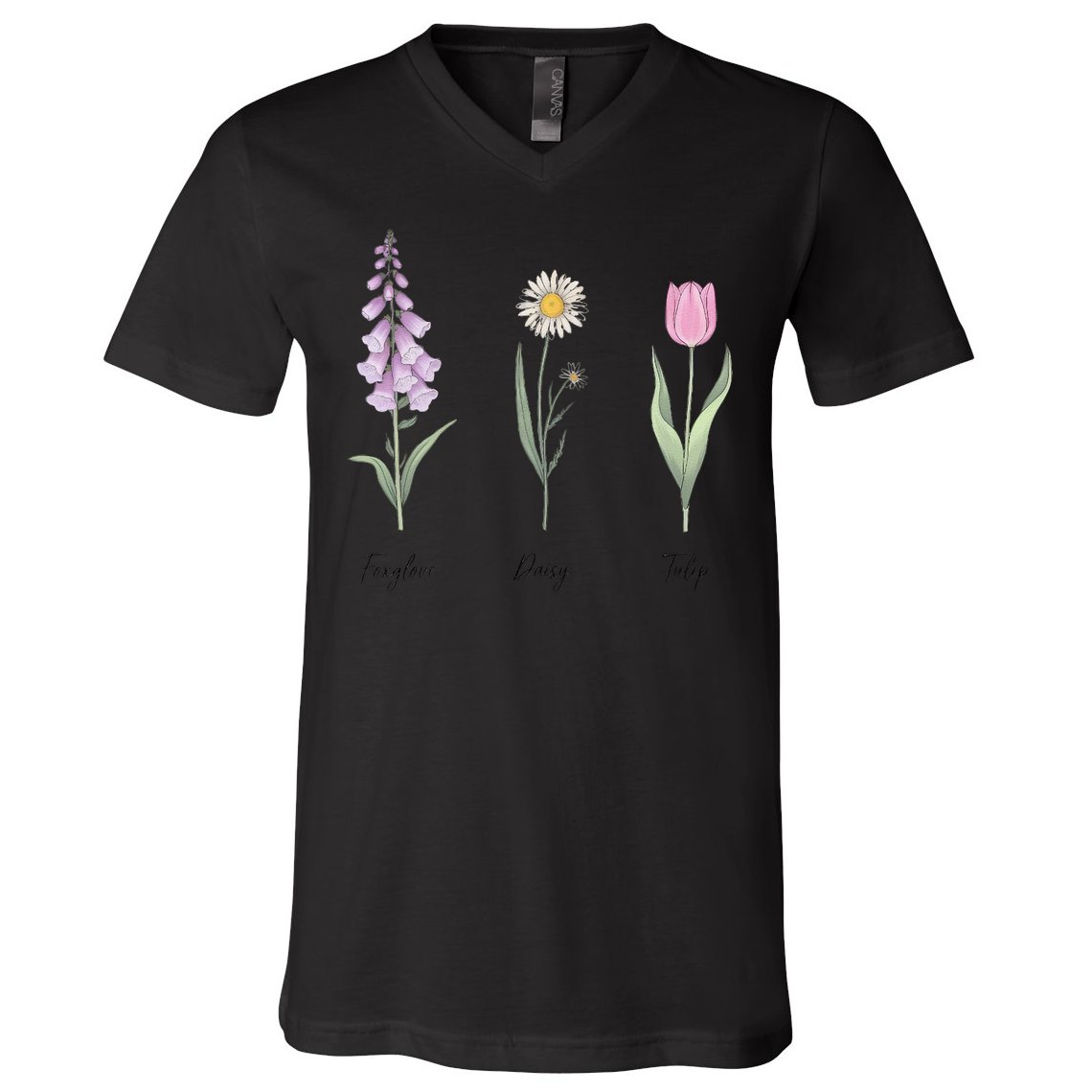 FOXGLOVE DAISY TULIP Floral Nature Apparel for Flower V-Neck T-Shirt