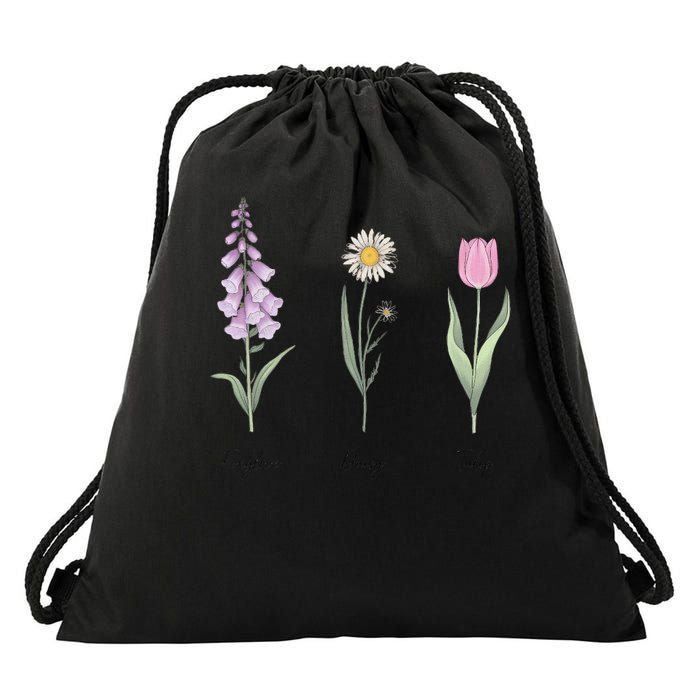 FOXGLOVE DAISY TULIP Floral Nature Apparel for Flower Drawstring Bag
