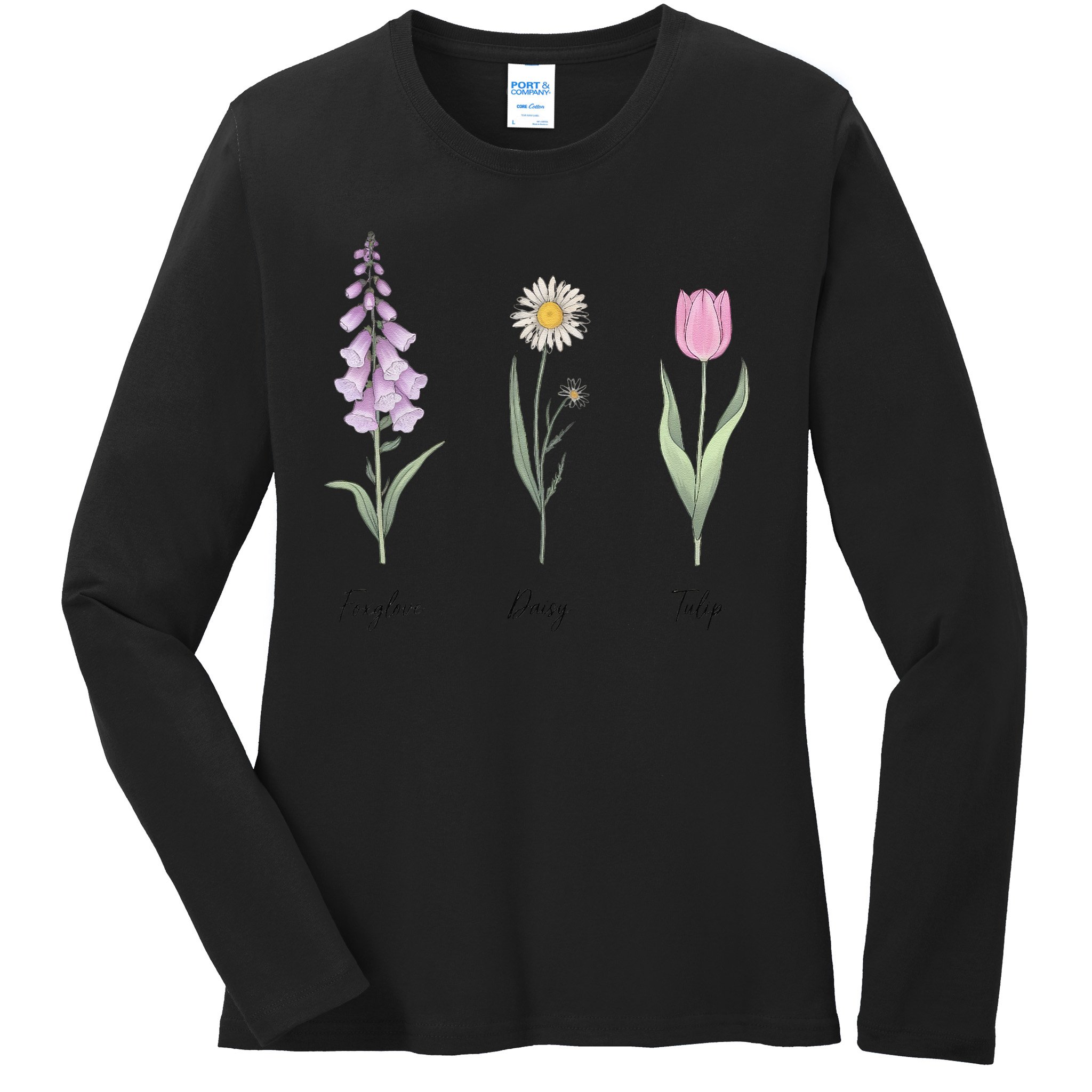 FOXGLOVE DAISY TULIP Floral Nature Apparel for Flower Ladies Long Sleeve Shirt