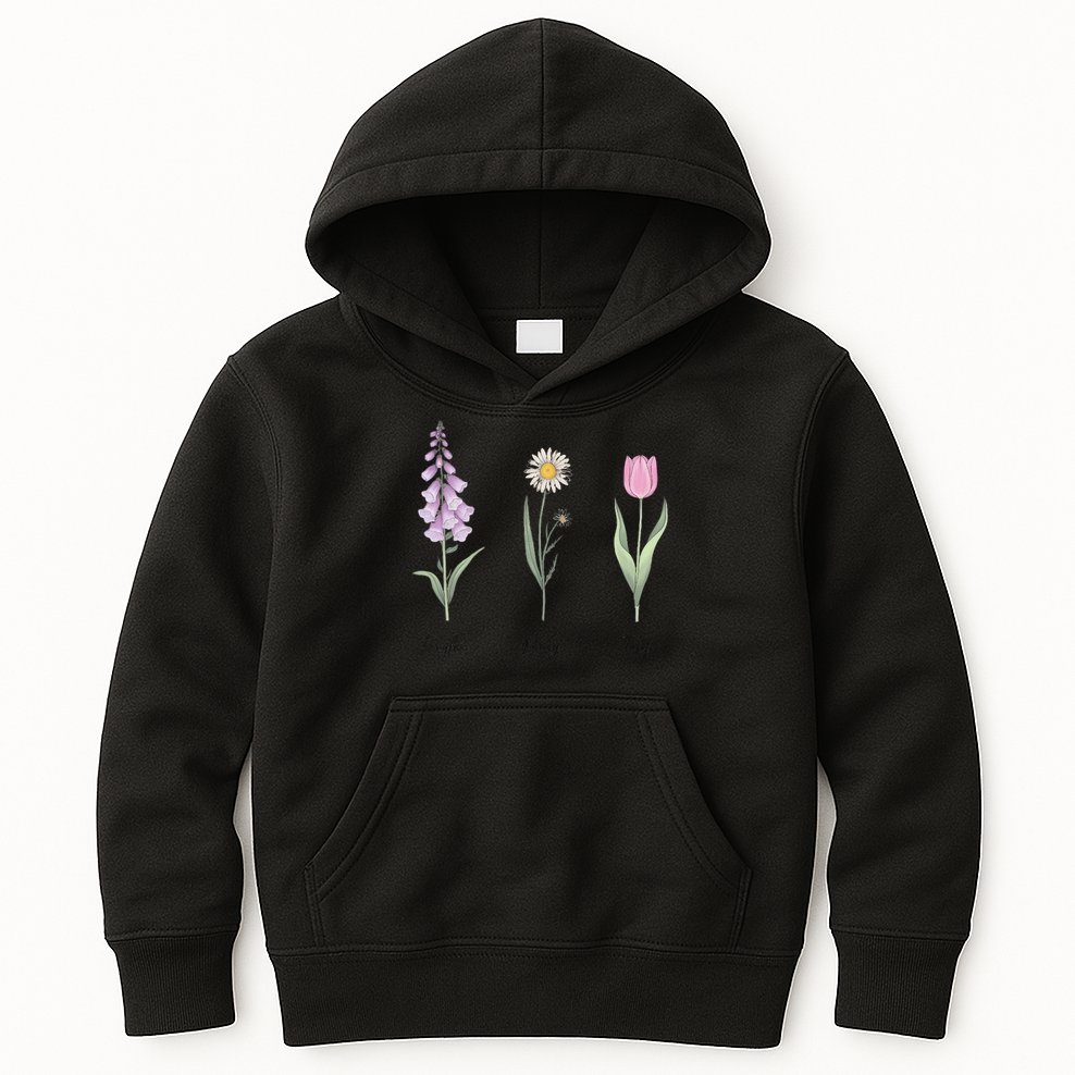 FOXGLOVE DAISY TULIP Floral Nature Apparel for Flower Kids Hoodie