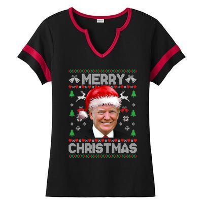 Funny Donald Trump Merry Christmas Family Ugly Xmas Meaningful Gift Ladies Halftime Notch Neck Tee