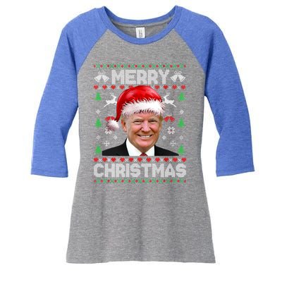 Funny Donald Trump Merry Christmas Family Ugly Xmas Meaningful Gift Women's Tri-Blend 3/4-Sleeve Raglan Shirt