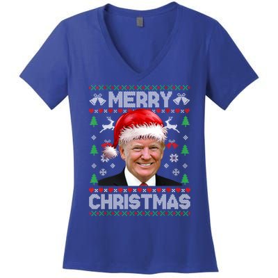 Funny Donald Trump Merry Christmas Family Ugly Xmas Meaningful Gift Women's V-Neck T-Shirt