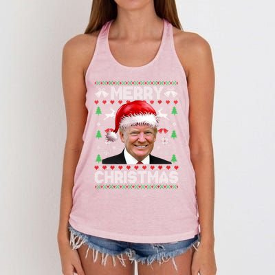 Funny Donald Trump Merry Christmas Family Ugly Xmas Meaningful Gift Women's Knotted Racerback Tank