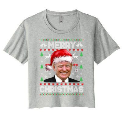 Funny Donald Trump Merry Christmas Family Ugly Xmas Meaningful Gift Women's Crop Top Tee