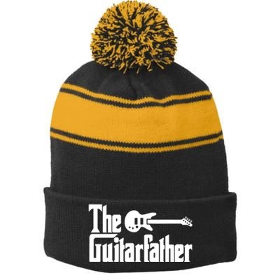 Fathers Day The Guitarfather Musician Guitarist Dad Gift Stripe Pom Pom Beanie