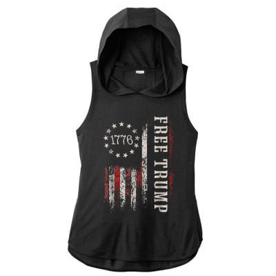 Free Donald Trump Republican Support Pro Trump American Flag Ladies PosiCharge Tri-Blend Wicking Draft Hoodie Tank