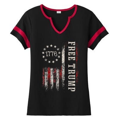 Free Donald Trump Republican Support Pro Trump American Flag Ladies Halftime Notch Neck Tee