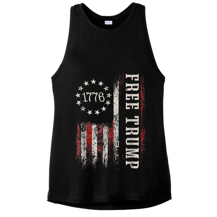 Free Donald Trump Republican Support Pro Trump American Flag Ladies PosiCharge Tri-Blend Wicking Tank