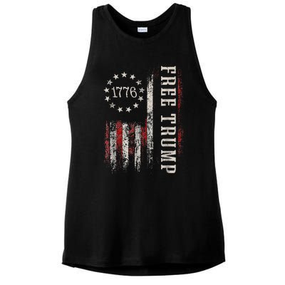 Free Donald Trump Republican Support Pro Trump American Flag Ladies PosiCharge Tri-Blend Wicking Tank