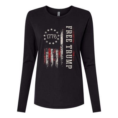 Free Donald Trump Republican Support Pro Trump American Flag Womens Cotton Relaxed Long Sleeve T-Shirt