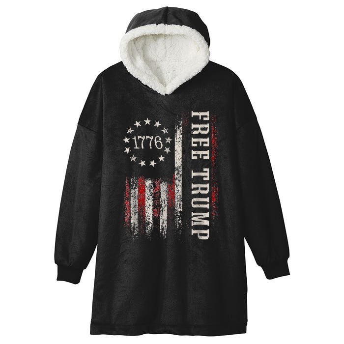 Free Donald Trump Republican Support Pro Trump American Flag Hooded Wearable Blanket